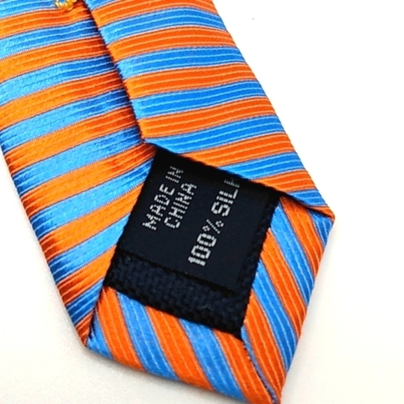NAUTICA BLUE ORANGE STRIPE 100% SILK NECKTIE - Picture 4 of 5
